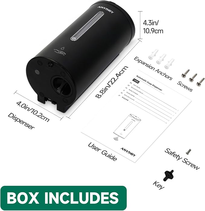 anydry Touchless Automatic Liquid Soap Dispense Wall Mount 25oz Large Capacity Stainless Steel for Commercial (Matte Black)