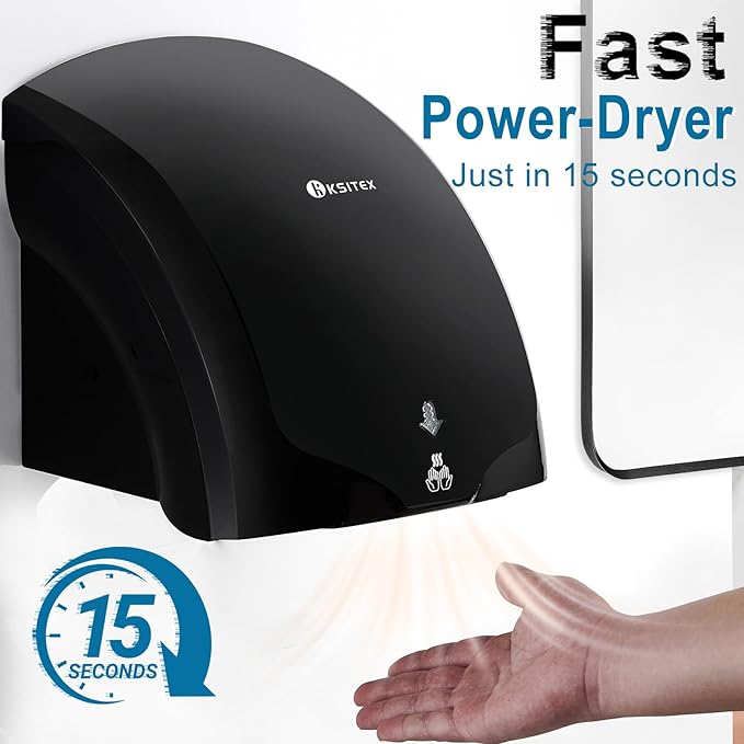Commercial Hand Dryer Wall Mounted, 1600 W Electric Hand Dryer for Bathroom, Automatic High Speed Warm Wind Hand Blower, 110V Plug in, 10s-15s Second Dry, for Industry Business Restrooms