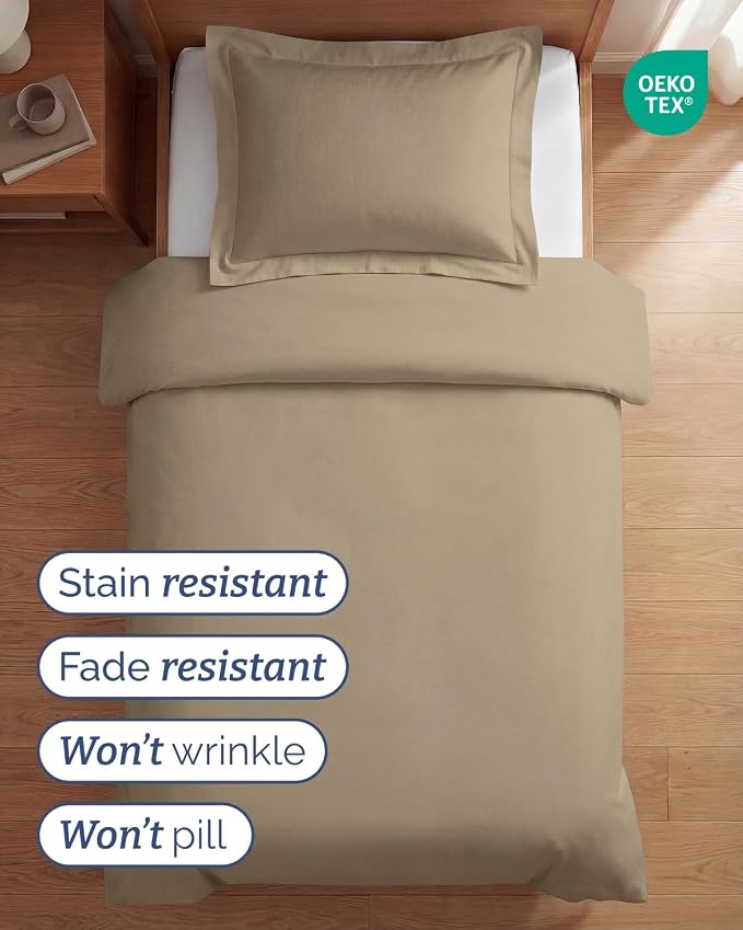 Duvet Cover Twin/Twin XL Size Set - Extra Soft Twin/Twin XL Duvet Cover 68" x 90" with 1 Pillow Sham for Women, Men, Kids & Teens - Comfy, Easy-Care & Fade Free with Zipper Closures and Ties (Beige)