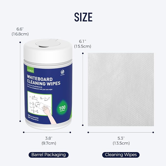 Loukin Whiteboard Cleaning Wipes, Dry Erase Board Cleaning Wipes, Non-toxic White board Wipes, 100 Wipes per Canister