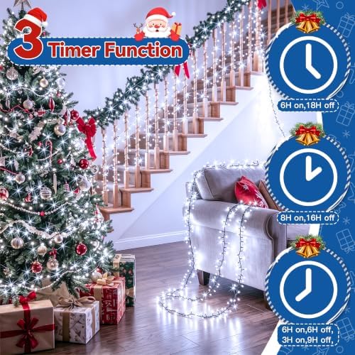 400 LED 20FT Cluster Lights, Plug in White Christmas Lights