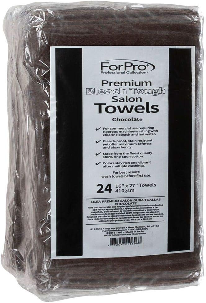 ForPro 24ct Bleach Tough Salon Towels, 16Wx27L in, Chocolate, 100% Cotton | for Salon, Spa & Gym Use, Hand Towels, Bleach-Safe Salon Towels, Absorbent Spa Towels, Barber Towels, Salon & Spa Essentials
