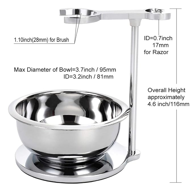Deluxe Stainless Shave Razor Stand + Shaving Soap Bowl with Shaving Brush,Compatible with Gillette Fusion,Double Edge Safety Razor,Cartridge Razor