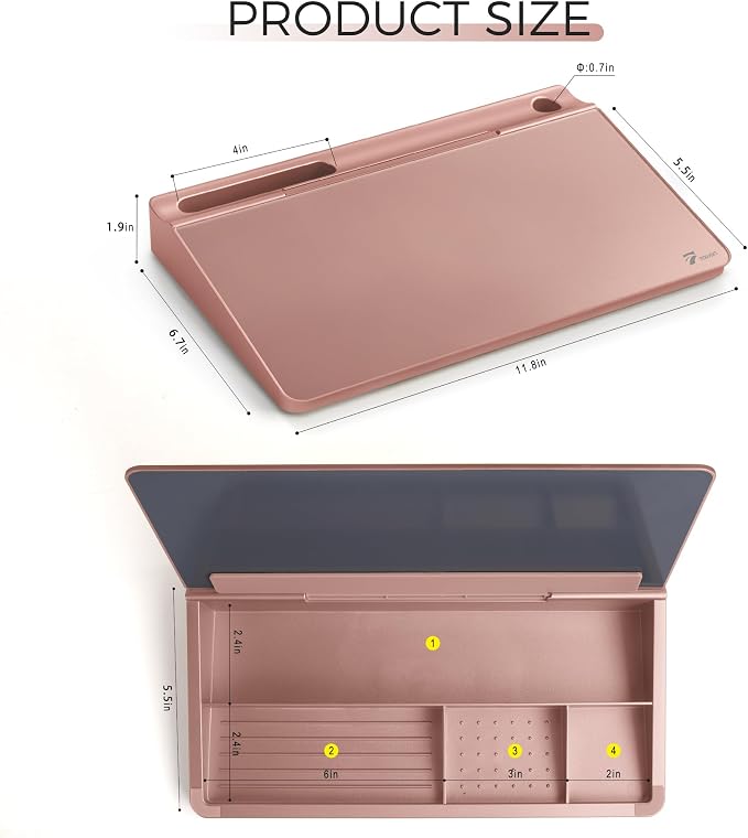 TOWON Small Compact Glass Desktop Whiteboard with Storage – 12 x 7 in Dry Erase Board for Desk, Home Office, School | Includes 5 Markers, Eraser & Holder | Space-Saving Organizer, Aesthetic Rose Gold