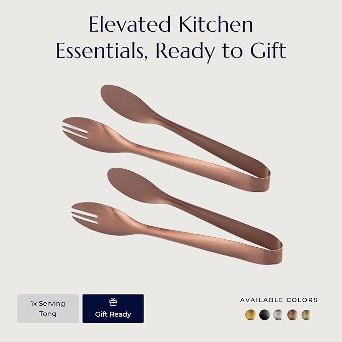 Stainless Steel Serving Tongs, Elegant Table Tongs for Dining (Matte Rose Gold)