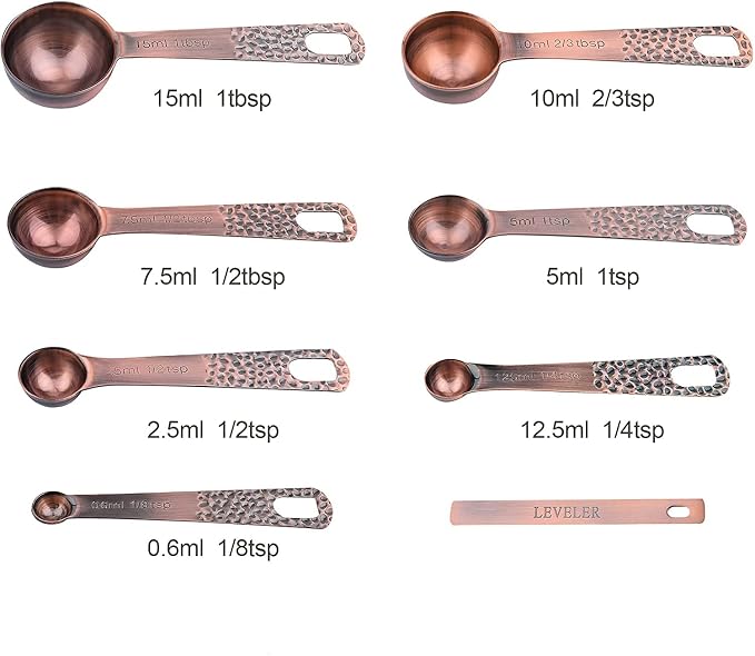 Measuring Cups and Spoons Set, Copper Measuring Cups and Spoons Set, 6 Copper Plated Measure Cups and 7 Metal Measure spoons and 1 Leveler for Kitchen & Baking