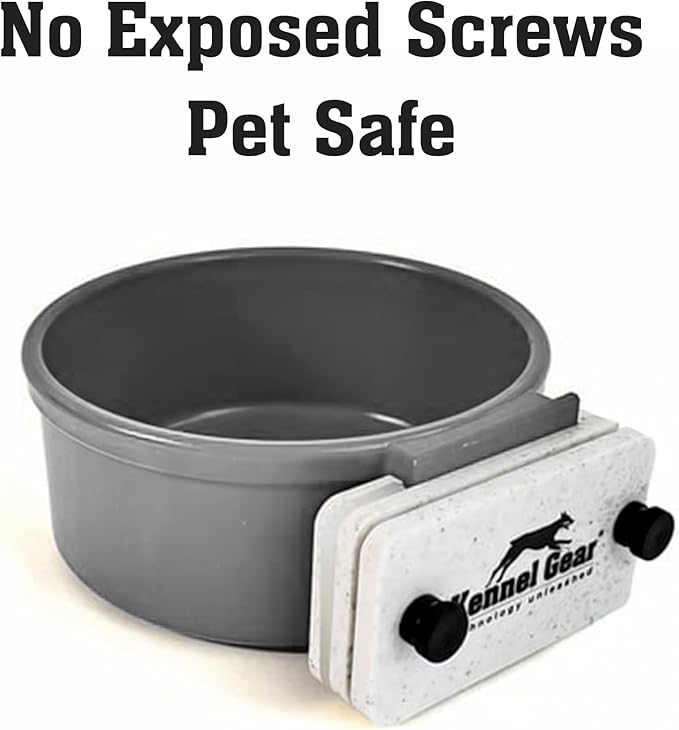 Dog Crate Water Bowl No Spill, 20oz Food-Grade Polypropylene Feeder (Grey) | Secure Crate Mount with Covered Parts, Travel-Ready, Easy-To-Clean Design for Home, Crate Training and Travel