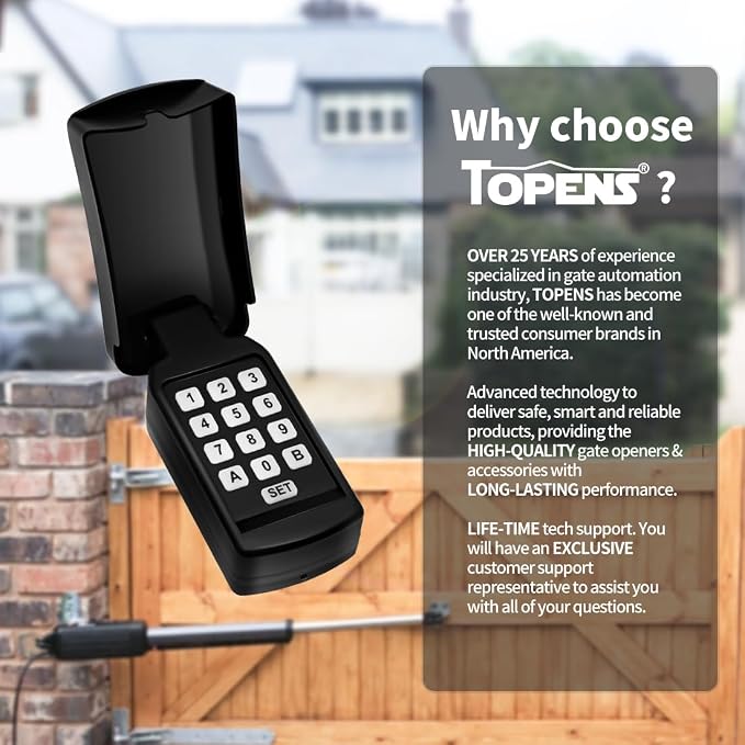 TOPENS TC188 Universal Wireless Wired Keypad Keyless Entry Keypad Waterproof Digital Code Panel Security Control for Automatic Swing Sliding Gate Opener, Remote Operator Accessory