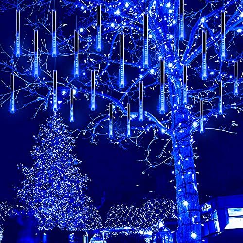 Blue Icicle Lights for Outside, 40-Tube Meteor Shower Lights for Chrismtas