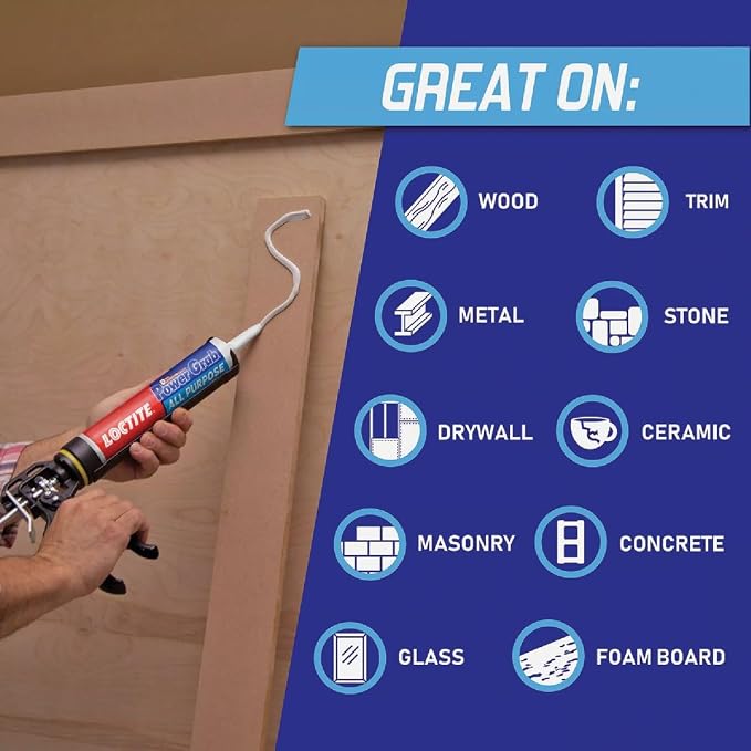 Loctite Power Grab Express All Purpose Construction Adhesive, 9 fl oz Cartridge, 1 Pack - Versatile Construction Glue for Cement, Tile, Wall & More