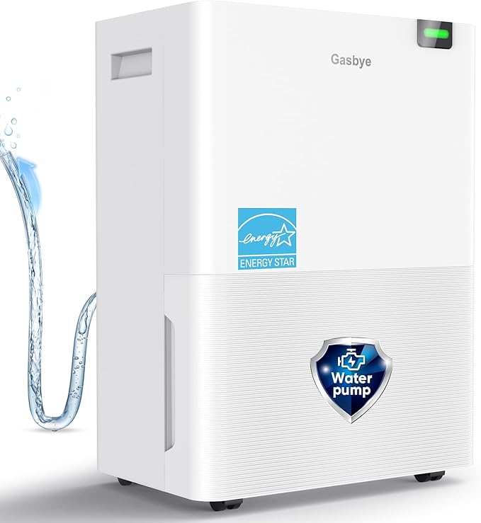 Gasbye Energy Star 2026 Dehumidifier with [𝗥𝗲𝗽𝗹𝗮𝗰𝗲𝗮𝗯𝗹𝗲 Pump] for Basement – [44dB Quiet, Easy to Clean & Clog-Free], Max 75 Pints/Day, 16.5ft Drain Hose, Auto Shut-Off, Auto Restart, White