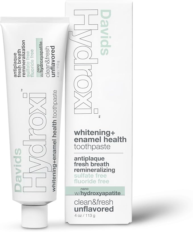 Davids Nano Hydroxyapatite Remineralizing Fluoride Free Unflavored 4oz | Whitening + Enamel Health, SLS Free, Antiplaque, Fresh Breath, Made in USA, Nano-Hydroxyapatite Toothpaste