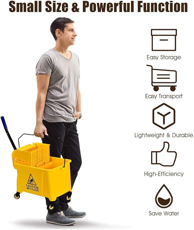 Nightcore Commercial Mop Bucket and Side Press Cleaning Wringer Portable Trolley On Wheels,All-in-one Tandem Floor Cleaning,Wavebrake. Ideal for Household,Commercial (21 Quart)
