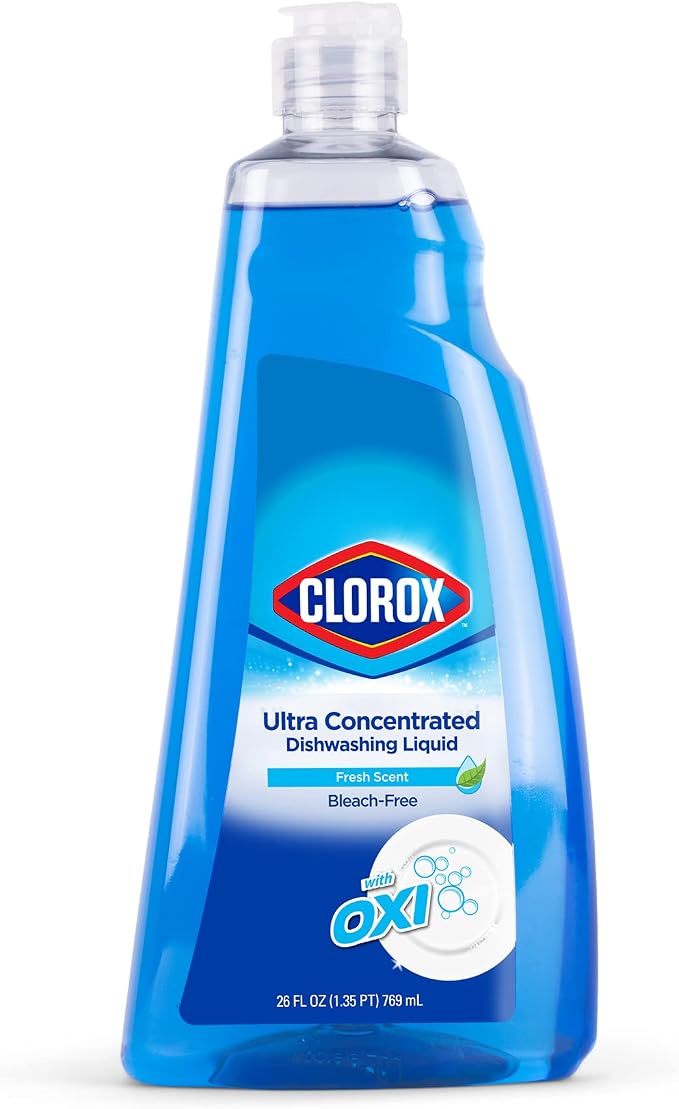 Clorox Ultra Concentrated Liquid Dish Soap with OXI, Fresh Scent - Bleach-Free Dermatologist Tested Dishwashing Detergent That Powers Through Grease and Lifts Stains, 26 Fl Oz - 6 Pack