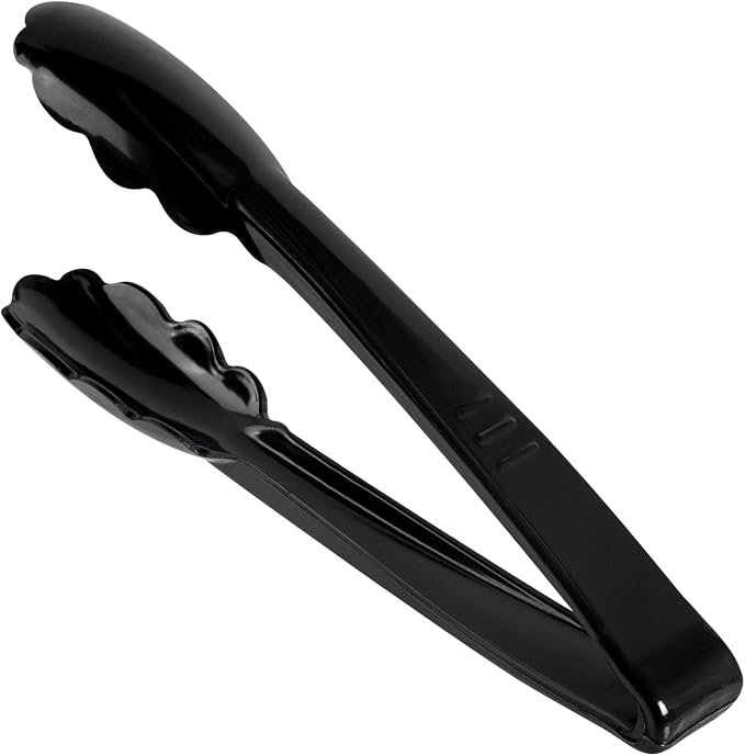 Restaurantware Tongs 100 Pack Of 7 1/2” Heavy-Duty Plastic Kitchen Tongs with Scalloped Edges Disposable Black Serving Utensils for Hot And Cold Foods Catered Events, Weddings, or Buffets