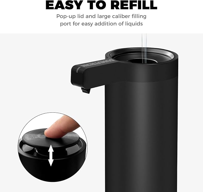 Touchless Automatic Soap Dispenser Stainless Steel with Sensor Infrared 9 oz Electric IPX5 Waterproof USB-C Charging Motion Sensor for Kitchen & Bathroom (Black)