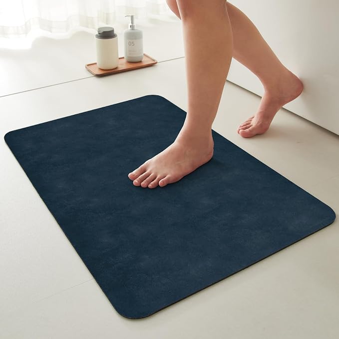 TYUU Bath Mat, Bathroom Rugs Non Slip Washable Thin Absorbent Quick Dry Bath Mat Fits Under Door Bathroom Floor Mat Perfect for Bath, Shower, or Sink 20"x48" Navy Blue