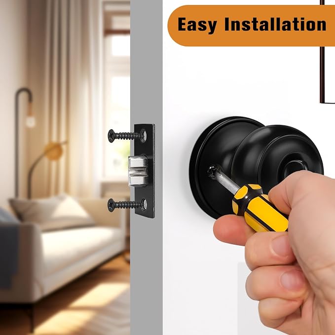 Probrico Black Door Knobs, Privacy Door Knob for Bathroom Bedroom, Interior Door Knob with Thumb Turning Locking Button, 6 Pack