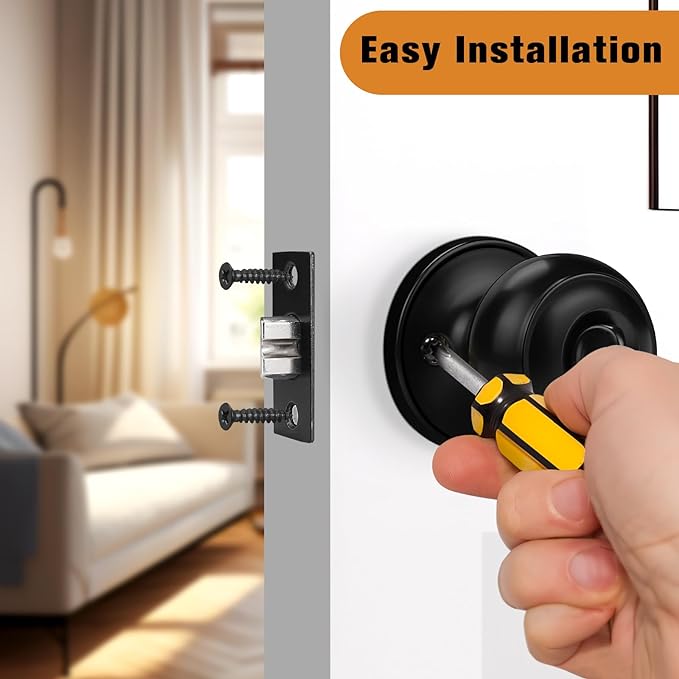 Probrico Black Door Knobs, Privacy Door Knob for Bathroom Bedroom, Interior Door Knob with Thumb Turning Locking Button, 2 Pack