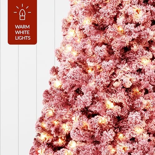 Best Choice Products Pre-Lit Red Christmas Tree, 9ft Artificial Flocked Full Fir Tree, Holiday Decoration w/ 900 Lights, 2,094 Branch Tips