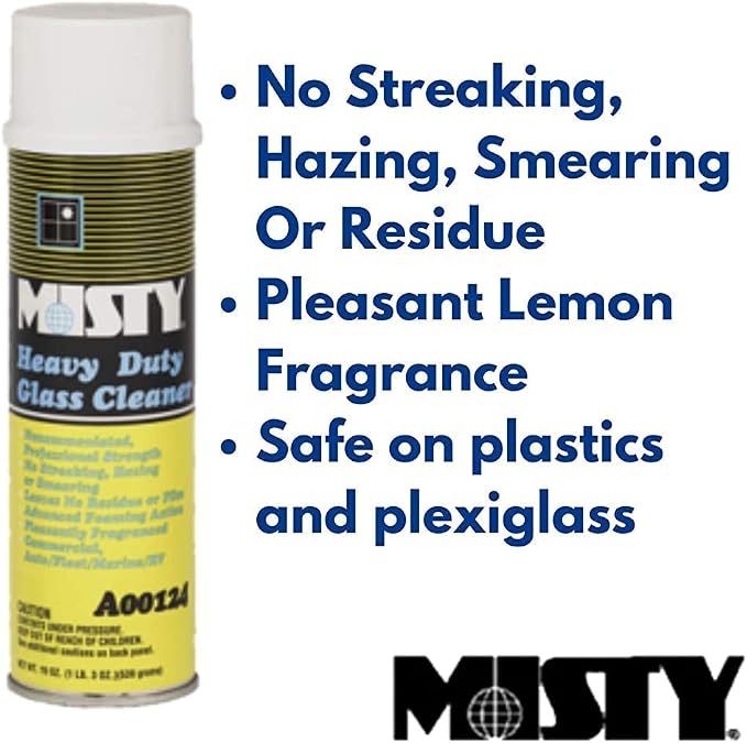 MISTY Heavy Duty Glass Cleaner - 19 oz (Case of 12) 1001482 - Professional-Strength, Foaming, Ammonia Free, Leaves No Residue or Film on Windows, Windshields, Mirrors