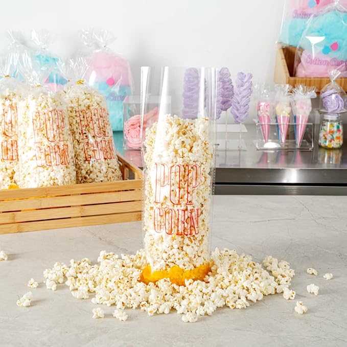 Restaurantware-Bag Tek 17 x 7 Inch Popcorn Bags, 100 Greaseproof Popcorn Favor - Hot & Cold Friendly, Freezable, Clear PE Plastic Carnival, For Event Favors Or Goodie Bags