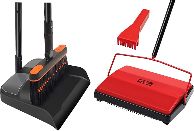 JEHONN Carpet Floor Sweeper with Horsehair, Broom and Dustpan Set for Home