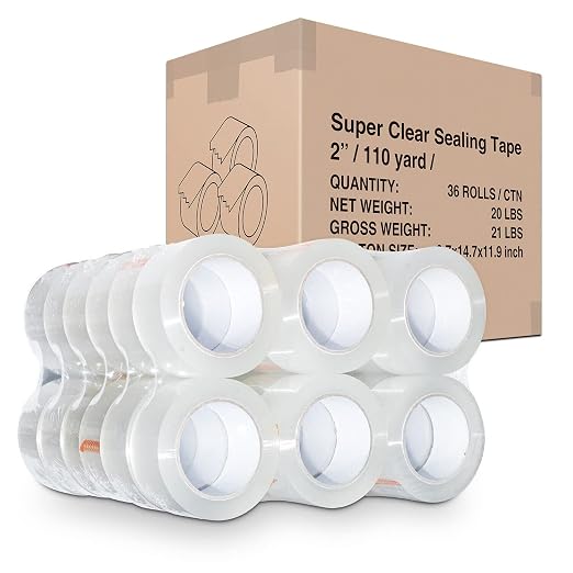 36 Rolls 2 Inch x 110 Yards (330 Feet) Per Roll Acrylic Heavy Duty Carton Sealing Tape Tape Gun Refills 1.8 Mil 3960 Total Yards (Renewed)