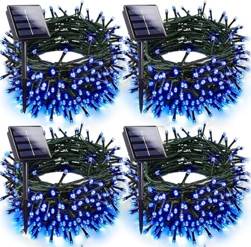Solar Christmas Lights Outdoor 4 Pack 152FT 400LED Fairy String Lights Blue