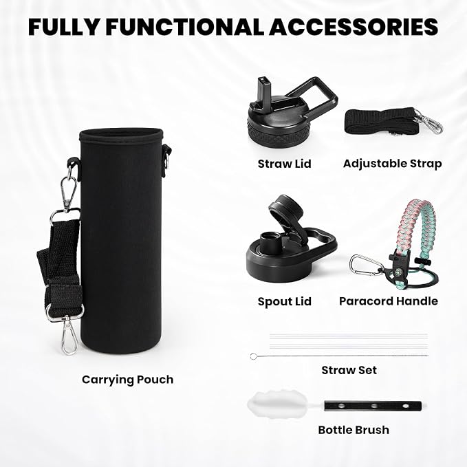 RAYMYLO Insulated Water Bottle 20 oz, Triple Wall Vacuum Stainless Steel (Cold for 24Hrs, Hot for 12Hrs), Leak Proof & Non-BPA, Modern Water Bottle Jug for School with Straw Spout Lids