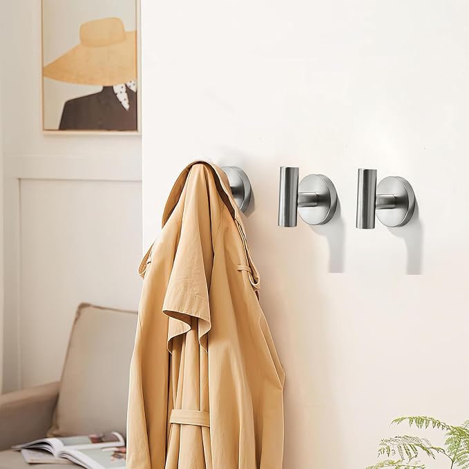 Wall Mounted Bathroom Towel Hooks for Hanging Clothes,Hat,5 Pack Brushed Nickel Coat Hook Robe Hooks.Suitable for Hotels and bathrooms.