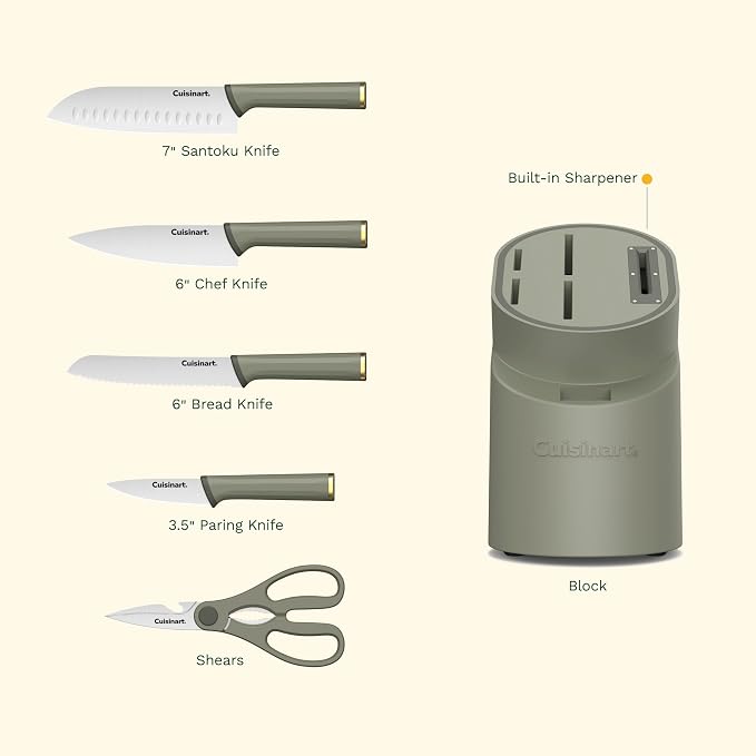 Artisan Elite Stainless Steel Cutlery 6 Piece Knife Block Set, Green