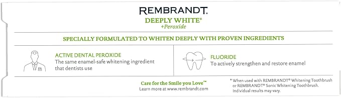Rembrandt Deeply White + Peroxide Whitening Toothpaste, Peppermint Flavor, 3.5-Ounce (Pack of 2) (Packaging may Vary)
