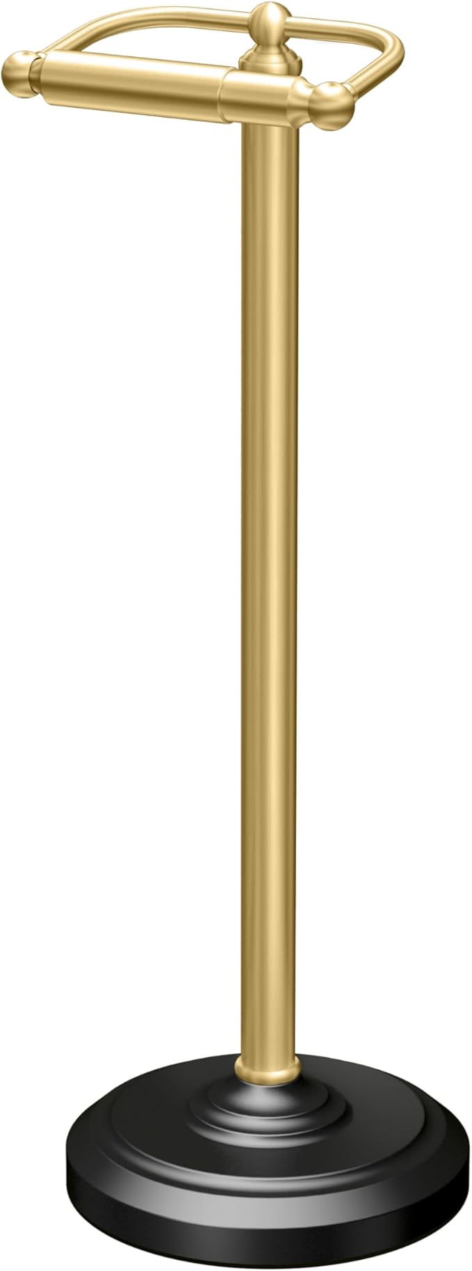 Gatco 1436MXB, Freestanding Toilet Paper Holder, 22” H, Matte Black Polished Brass/Floor Standing Weighted Base Toilet Paper Holder Stand