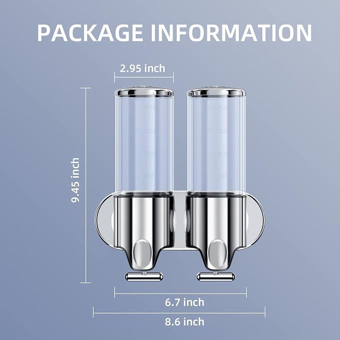 Shower Soap Dispenser,Shampoo and Conditioner Dispenser | Shower Dispenser 2 Chamber No Drill,16.9 oz 2-in-1,Wall Mounted Refillable Bottles,Shower Accessories for Bathroom,RV&Hotel