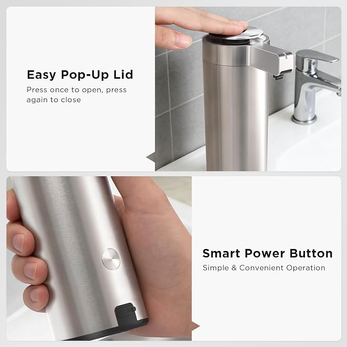 Newise Automatic Soap Dispenser - 9 oz, Rechargeable Touchless Liquid Soap for Kitchen and Bathroom with 3 Adjustable Dispensing Modes, Stainless Steel