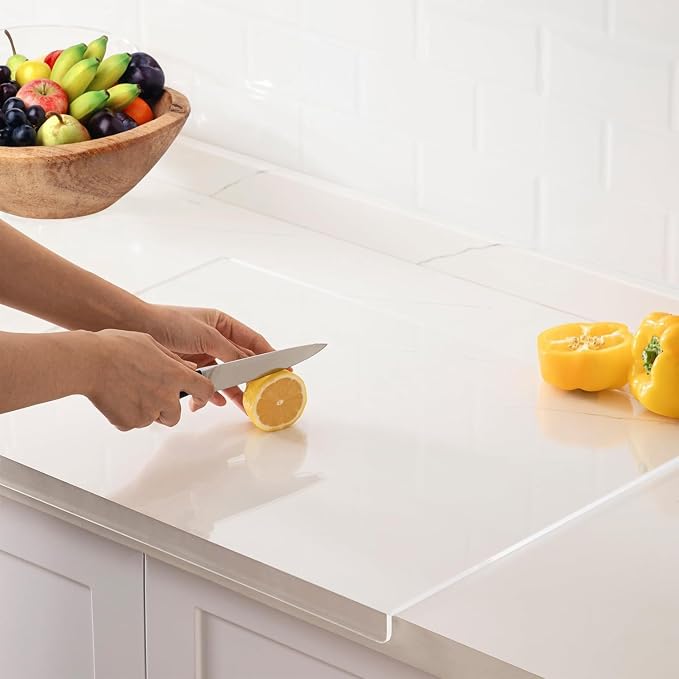 Acrylic cutting board with counter lip, 24 x 18 clear cutting board for countertop, one of the game-changing kitchen essentials, the non-slip cutting boards for kitchen by Moooope (Clear, X-Large)