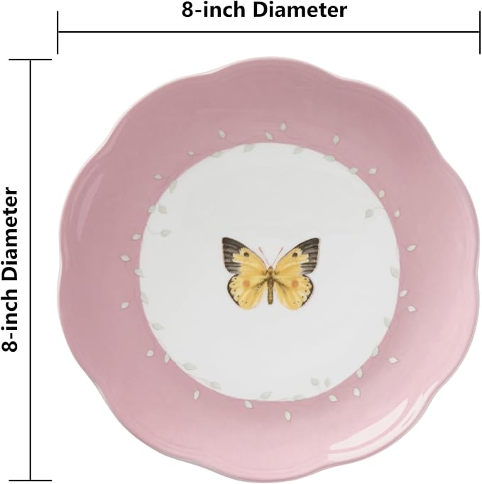 Lenox Butterfly Meadow Porcelain Dessert Plates, 8 Inch, Set of 4 | Dishwasher safe | floral design | kitchen and dining essential, gift for women, dinnerware, plates gift