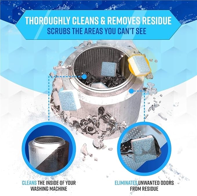 Washing Machine Cleaner Descaler 12 Pack - Deep Cleaning Tablets For HE Front Loader & Top Load Washer, Septic Safe Eco-Friendly Deodorizer, Clean Inside Drum and Laundry Tub Seal - 12 Month Supply(2C