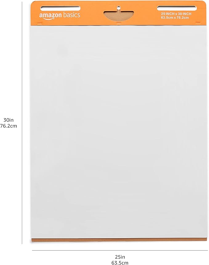 Amazon Basics Sticky Easel Pads for Presentations, Whiteboard-Compatible, 25 x 30 Inch, Rectangular, White, 4-Pack