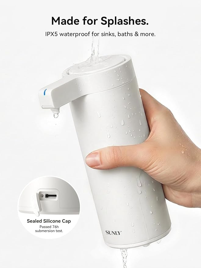 SUNLY Touchless Automatic Soap Dispenser – Clog-Free Pump, Fast Sensor, USB-C Rechargeable, Smudge-Resistant Stainless Steel, for Kitchen & Bathroom Soap Dispenser, White