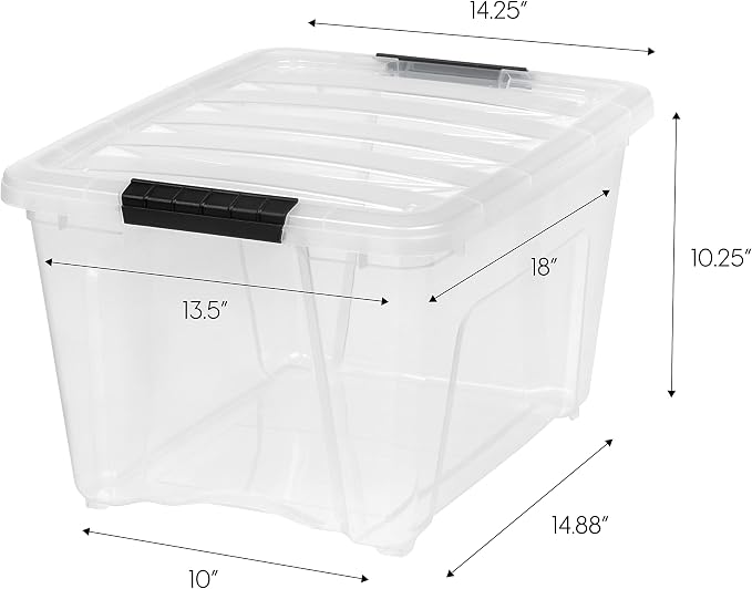 IRIS USA 32 QT Plastic Storage Box with Lid and Latches - 6 Pack - BPA-Free, See-Through Organizing Solution, Durable Nestable Stackable Containers, Secure Pull Handle - Clear