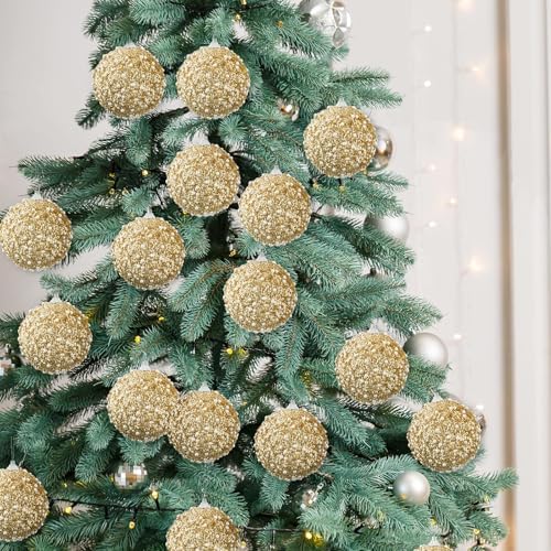 Lyrow 24 Pcs 3.15" Christmas Ball, Champagne Gold