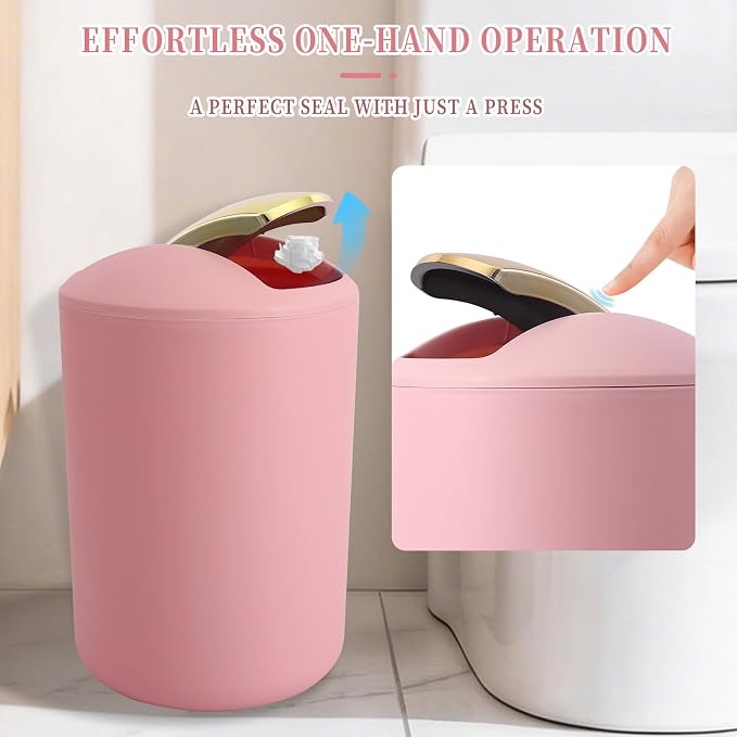 BSSN Pink Bathroom Accessories Set, Luxurious Complete 9-Piece Bath Decor Set with Trash Can, Toilet Brush, Soap Dispenser, Toothbrush Holder, Qtip Jars, Vanity Tray, Soap Dish and Tumbler Cup