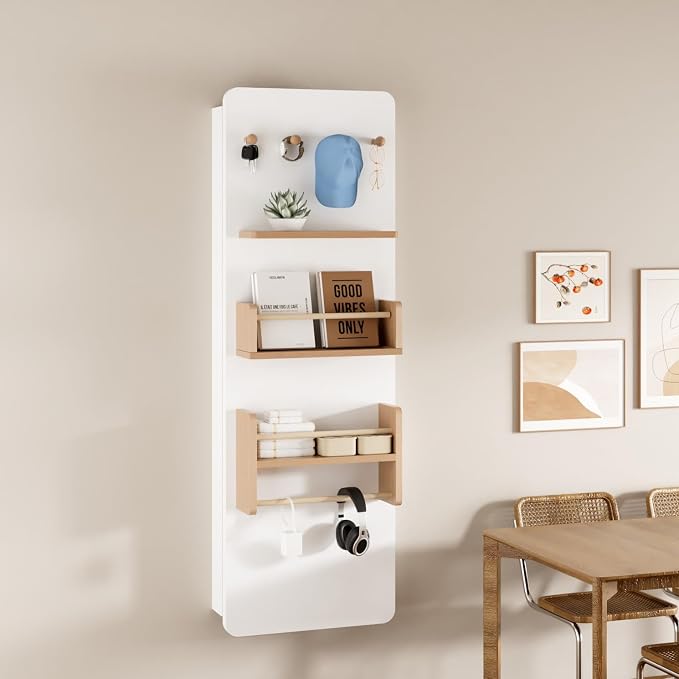 Kikihouse Wall Mounted Ironing Board Cabinet with Storage, Foldable Wall Ironing Board with Sliding Door, Wall Mount Space Saving Ironing Station for Laundry Room, Living Room, Entrance
