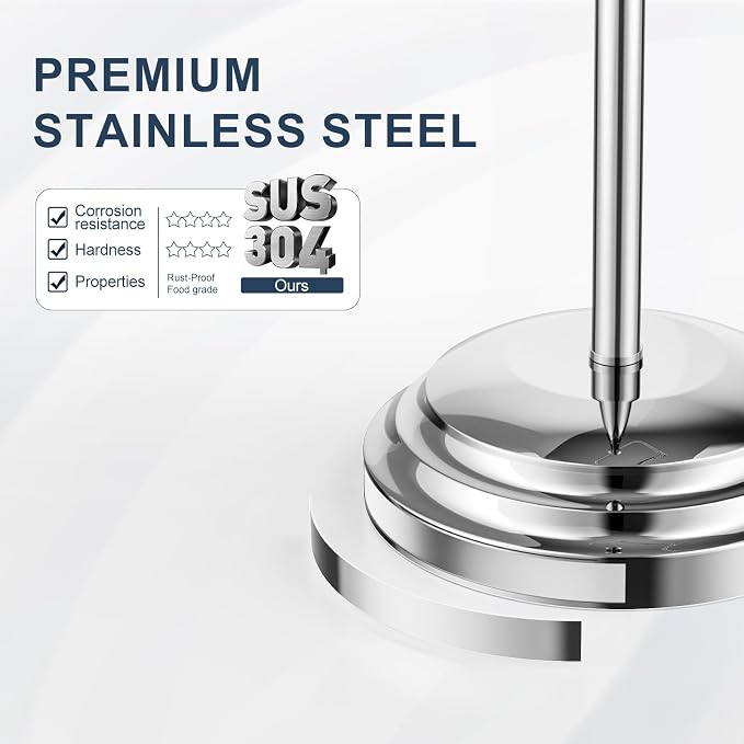 Bathroom Toilet Paper Holder Stand, Polished Chrome Toilet Paper Holder Free Standing, Stainless Steel Pivoting Toilet Tissue Roll Holder，Adjustable Height (14 to 24 Inch) Paper Holder