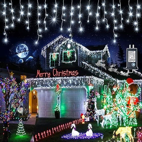 99FT Icicle Lights for Outside 1216 LED White Christmas Lights Outdoor