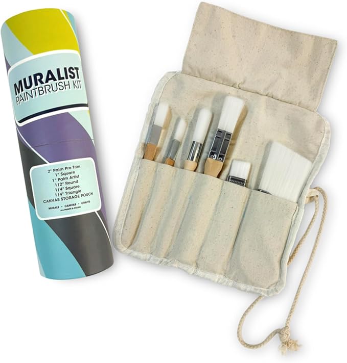 Zibra 6-Piece Muralist Paint Brush Set with Artist Brushes, 1" Brushes, Detail Brushes & Ergonomic Paint Brushes for Lettering, Murals, Canvas Painting, Touch Ups and Crisp Lines