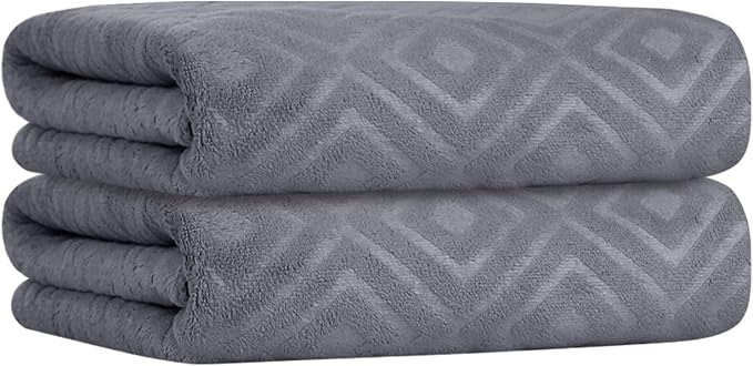 JML Microfiber Bath Towels Set of 2, Grey Diamond, 30" x 60" | Oversized, Soft, Super Absorbent,Fast Drying, Perfect for Shower, Sauna,Gym, Fitness, Yoga