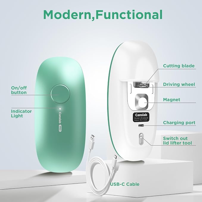 Canslab Ultrablade PRO Electric Can Opener,USB Rechargeable,Smart Auto Stop | Automatic Can Opener for Seniors with Arthritis, Handsfree Side Cut with Smooth Edge, Cordless, Kitchen Wall Mountable, Green